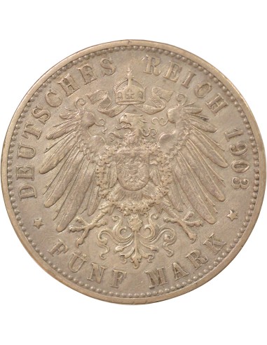 Etats Allemands (Wurtemberg) Guillaume II de Wurtemberg 5 mark Argent 1903 F Stuttgart
