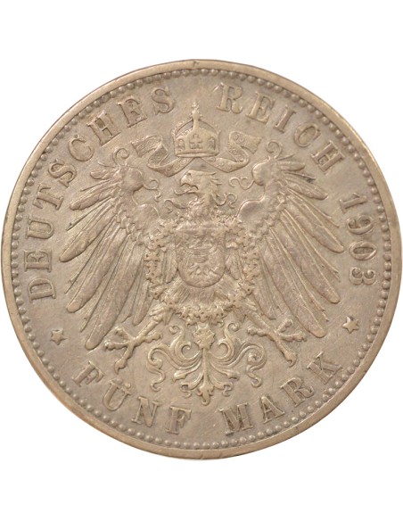 Etats Allemands (Wurtemberg) Guillaume II de Wurtemberg 5 mark Argent 1903 F Stuttgart