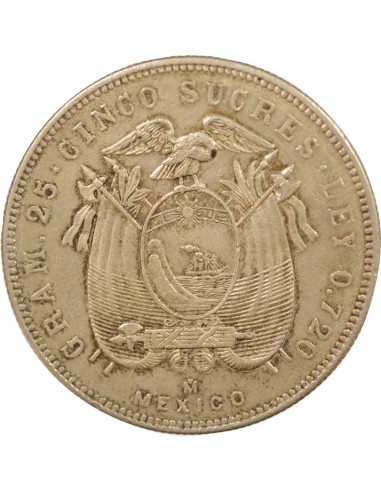 Equateur Antonio José de Sucre 5 sucres Argent 1943 Mo Mexico City