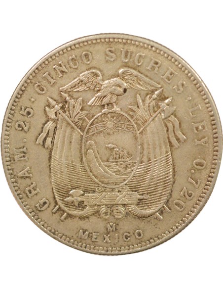 Equateur Antonio José de Sucre 5 sucres Argent 1943 Mo Mexico City