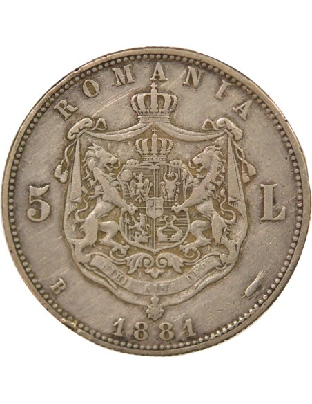 Roumanie Carol I 5 lei Argent 1881 B Bucarest