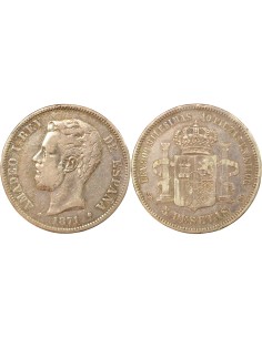 Espagne Amédée Ier 5 pesetas Argent 1871 AI Madrid