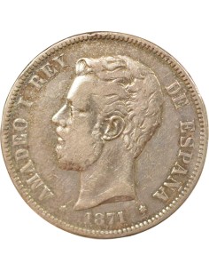 Espagne Amédée Ier 5 pesetas Argent 1871 AI Madrid 2