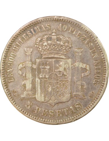 Espagne Amédée Ier 5 pesetas Argent 1871 AI Madrid