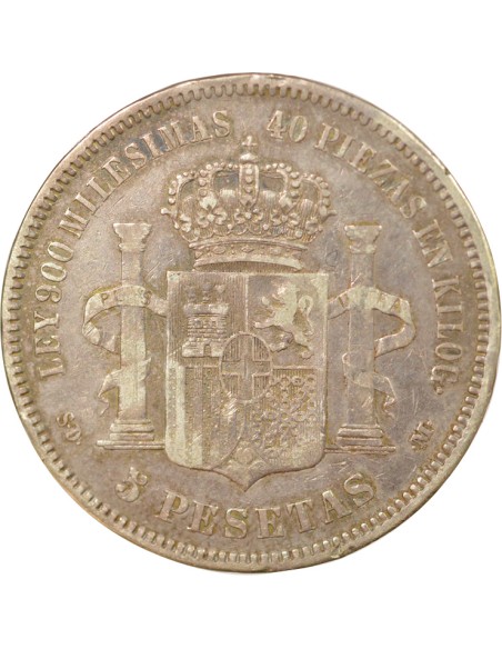 Espagne Amédée Ier 5 pesetas Argent 1871 AI Madrid