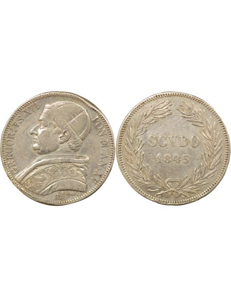 Etat Pontifical Pape Grégoire XVI Type 2 1 scudo Argent 1845 R Rome