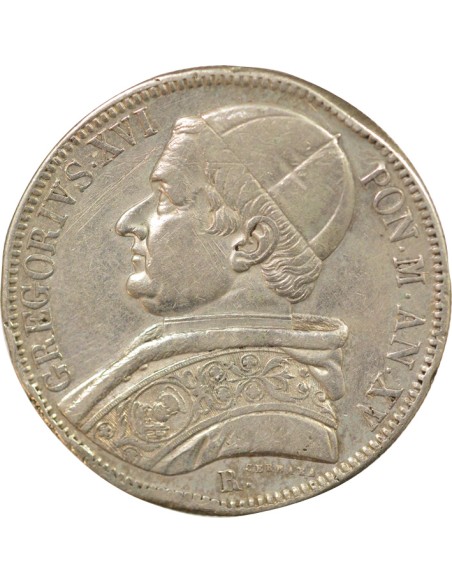 Etat Pontifical Pape Grégoire XVI Type 2 1 scudo Argent 1845 R Rome