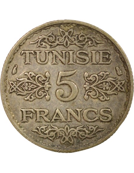 Tunisie Ahmed II Bey Protectorat 5 francs Argent 1355 AH (1936) A Paris