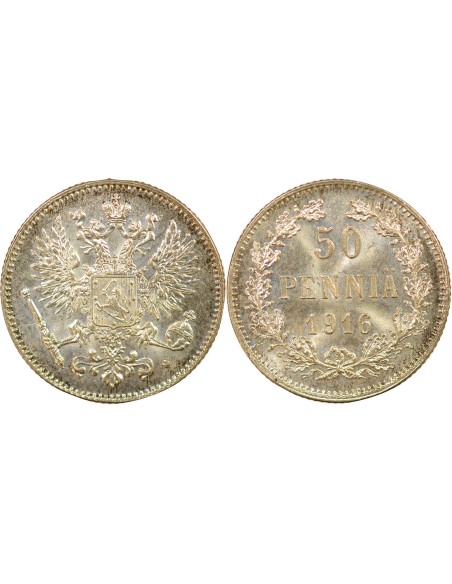 Finlande Nicolas II 50 pennia Argent 1916 Helsinki