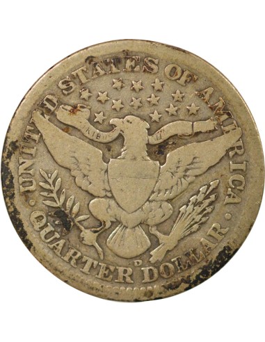 USA Barber 1/4 Dollar Argent 1910 D Denver