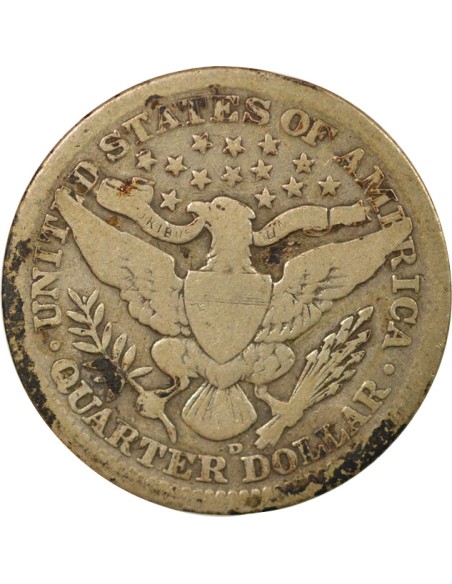 USA Barber 1/4 Dollar Argent 1910 D Denver