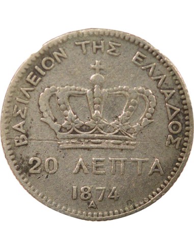 Grèce Georges I de Grèce 20 lepta Argent 1874 A - Paris