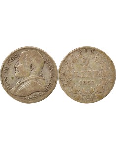 Etat Pontifical Pie IX 2 lire Argent 1867 R Rome