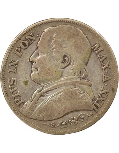 Etat Pontifical Pie IX 2 lire Argent 1867 R Rome