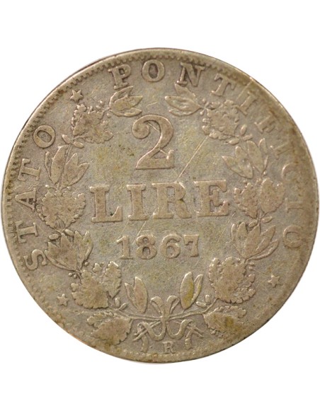 Etat Pontifical Pie IX 2 lire Argent 1867 R Rome