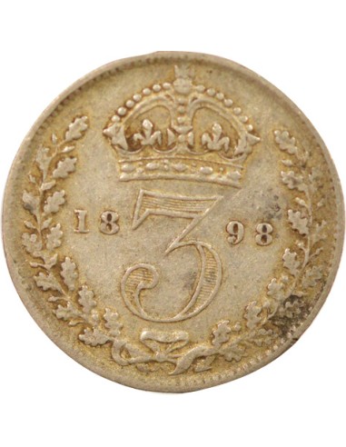 3e Portrait 3 pence Argent 1898 Londres