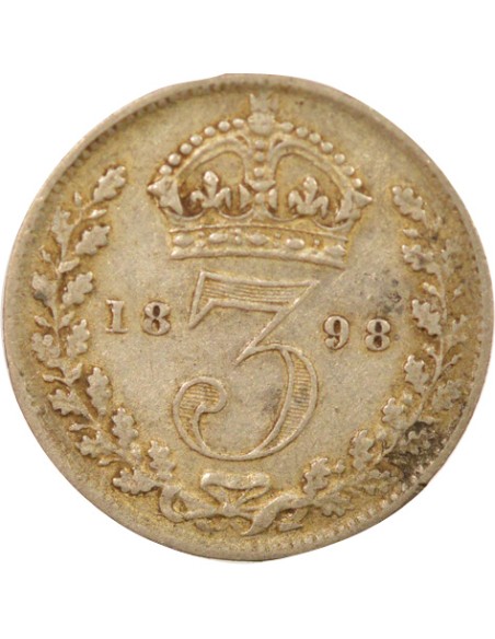 3e Portrait 3 pence Argent 1898 Londres