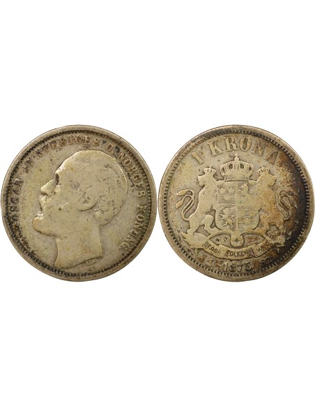 Suède Oscar II 1 krona Argent 1875 Stockholm