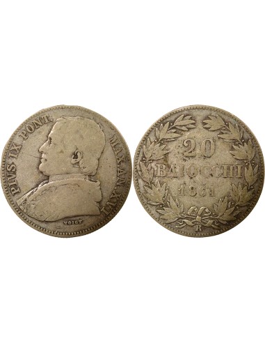 Etat Pontifical Pie IX 20 baiocchi Argent 1861 R Rome