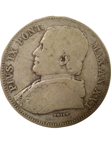 Etat Pontifical Pie IX 20 baiocchi Argent 1861 R Rome