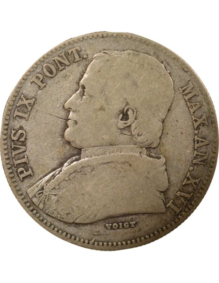 Etat Pontifical Pie IX 20 baiocchi Argent 1861 R Rome