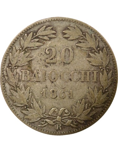 Etat Pontifical Pie IX 20 baiocchi Argent 1861 R Rome