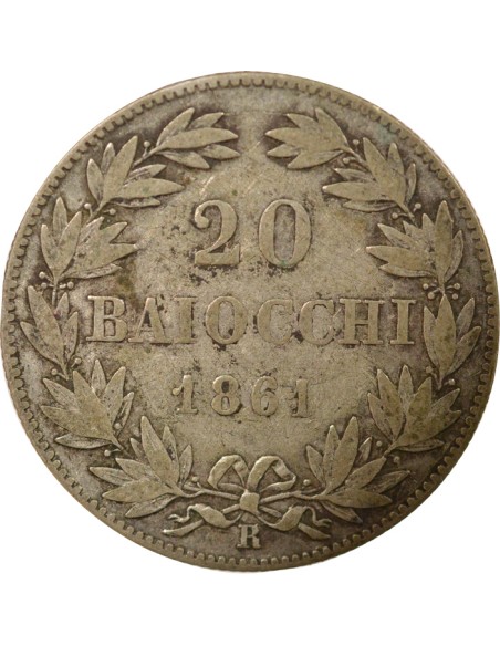Etat Pontifical Pie IX 20 baiocchi Argent 1861 R Rome