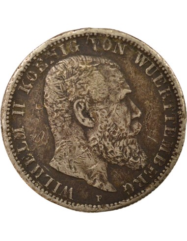 Etats Allemands (Wurtemberg) Guillaume II de Wurtemberg 2 mark Argent 1905 F Stuttgart