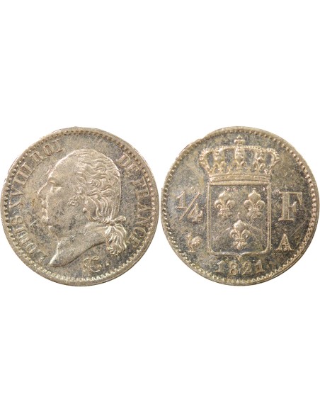 Louis XVIII 1/4 franc Argent 1821 A - Paris