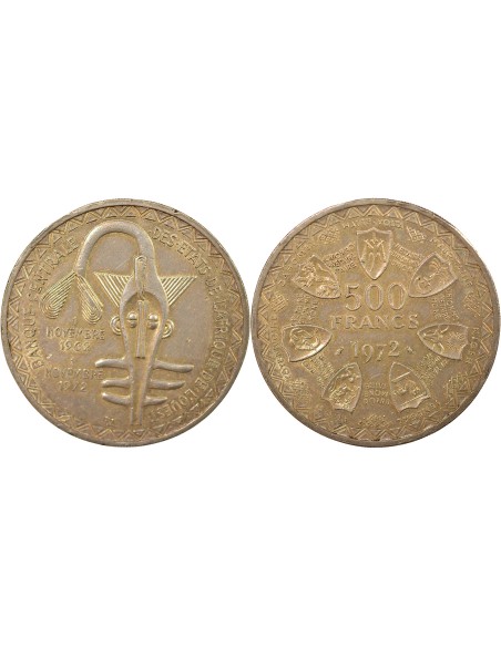 Afrique de l'Ouest Union Monétaire 500 francs Argent 1972 A Paris