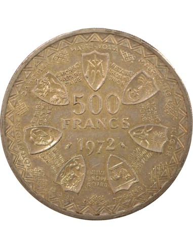 Afrique de l'Ouest Union Monétaire 500 francs Argent 1972 A Paris