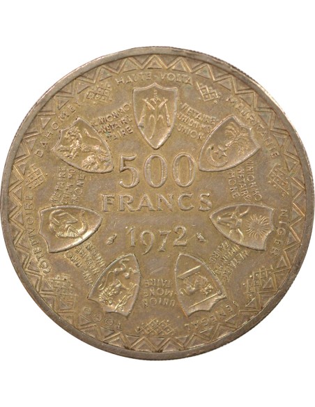 Afrique de l'Ouest Union Monétaire 500 francs Argent 1972 A Paris