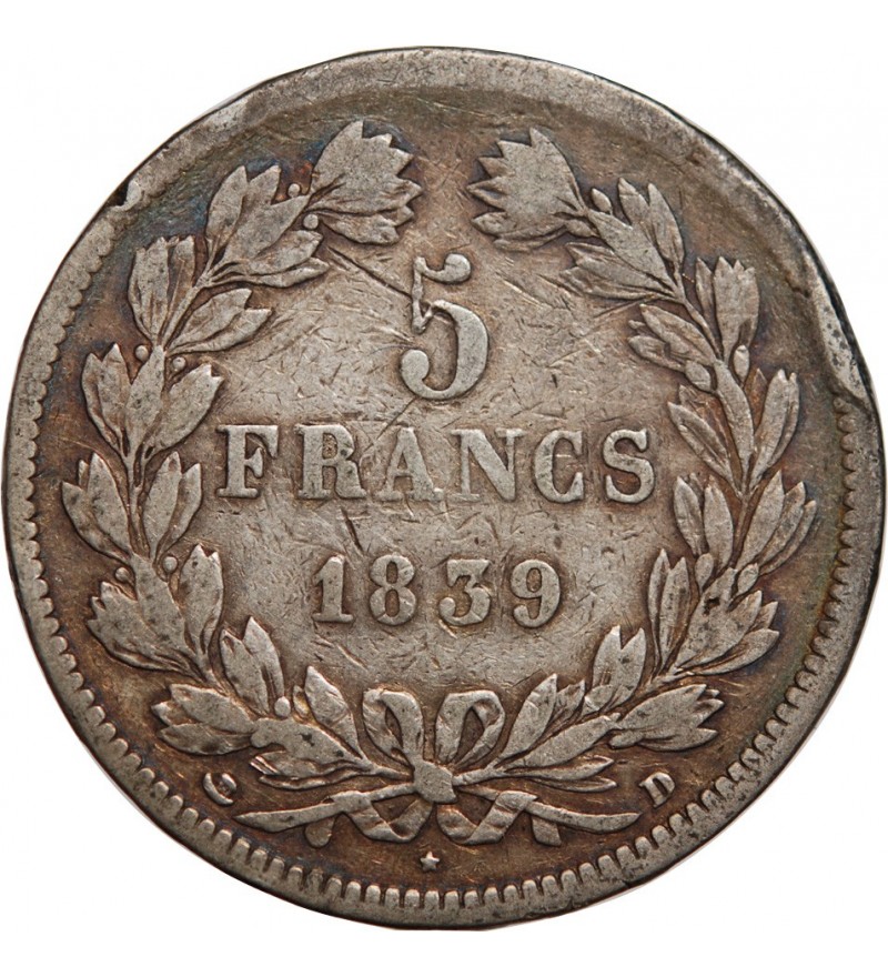 France Louis Philippe I - 5 Francs Argent - 1839 D Lyon