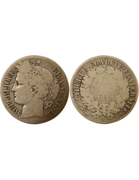 IIe République 1 franc Argent 1849 A - Paris