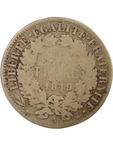 IIe République 1 franc Argent 1849 A - Paris