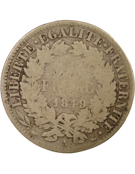 IIe République 1 franc Argent 1849 A - Paris