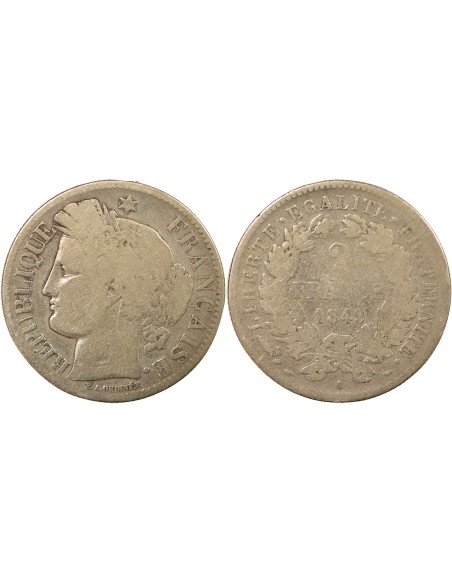 Cérès 2 francs Argent 1849 A - Paris