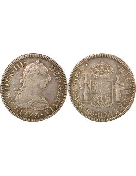 Mexique Charles III d'Espagne 2 reales Argent 1773 Mo Mexico City