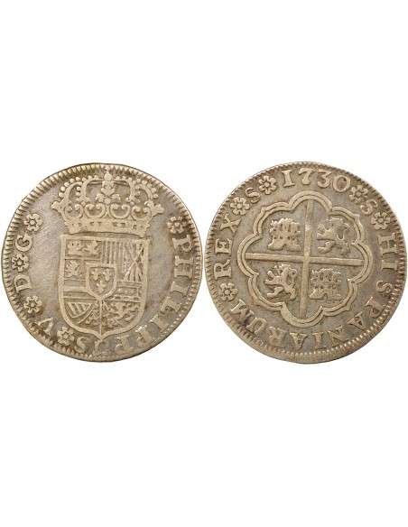 Espagne Philippe V d'Espagne 2 reales Argent 1730 S Séville
