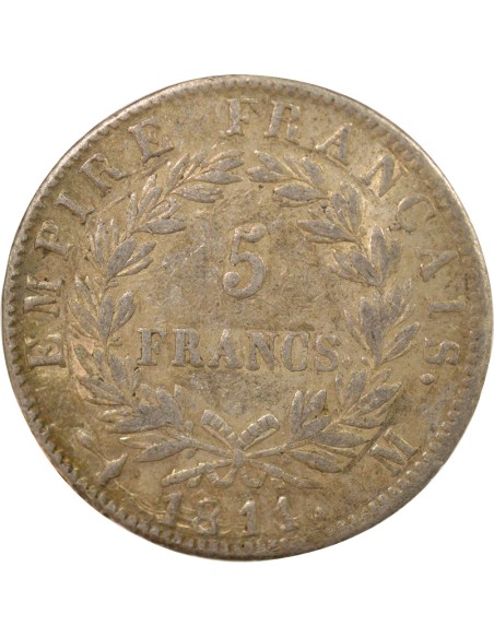 Roi d'Italie Empire 5 francs Argent 1811 M Toulouse