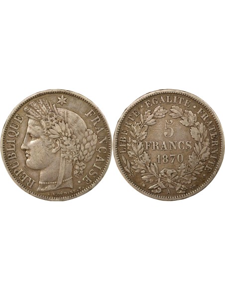 IIIe République 5 francs Argent 1870 A - Paris