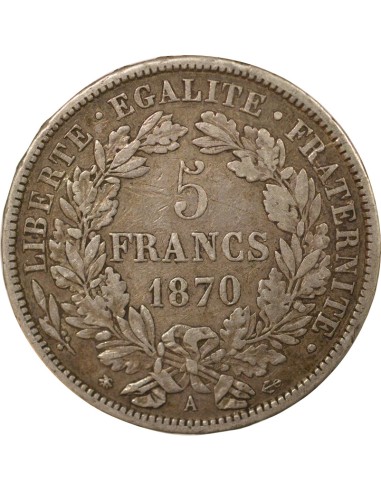 IIIe République 5 francs Argent 1870 A - Paris