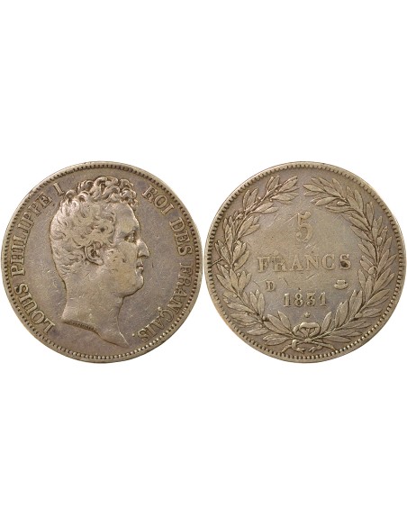 Louis-Philippe Ier Tiolier 5 francs Argent 1831 D Lyon