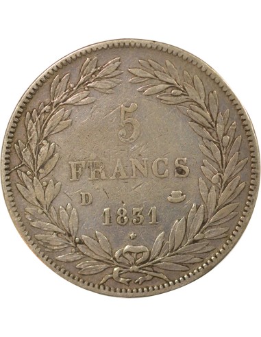 Louis-Philippe Ier Tiolier 5 francs Argent 1831 D Lyon