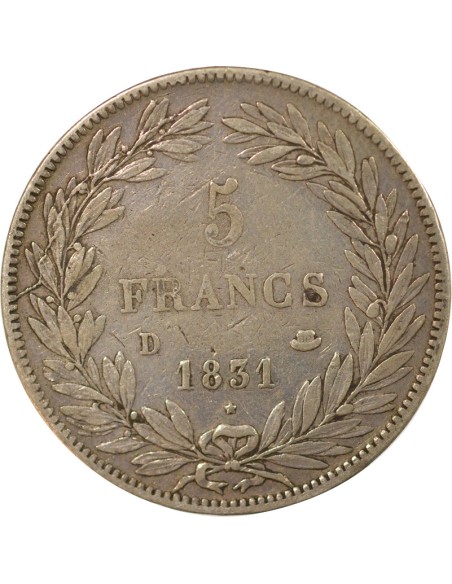 Louis-Philippe Ier Tiolier 5 francs Argent 1831 D Lyon