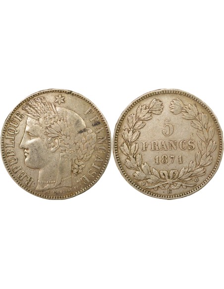 IIIe République 5 francs Argent 1871 K Bordeaux