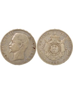 Napoléon III Tête nue 5 francs Argent 1856 BB Strasbourg