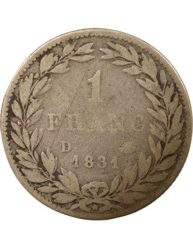 Louis-Philippe Ier Tête nue 1 franc Argent 1831 D Lyon