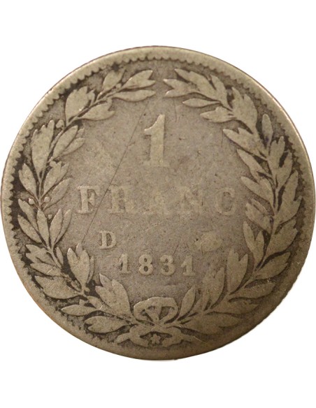 Louis-Philippe Ier Tête nue 1 franc Argent 1831 D Lyon