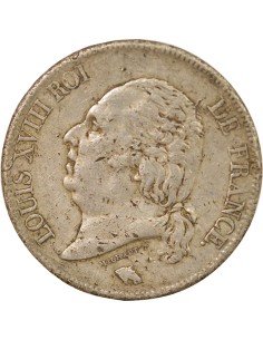 Louis XVIII Tête nue 5 francs Argent 1824 W Lille 2